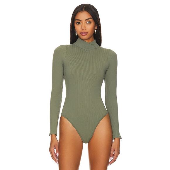 [Free People] Army Green XYZ Bodysuit Long Sleeve Ribbed Turtleneck NWT Sz L/XL - Picture 12 of 12